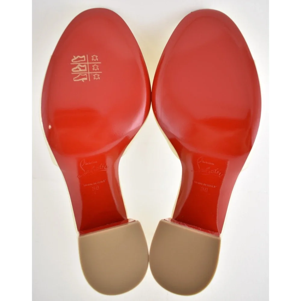 Christian Louboutin Jane Mule 85 Platine Gold Leather Backless Sandal Heels 36